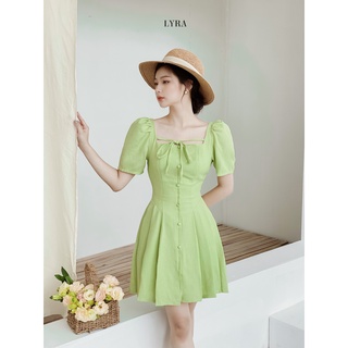 Váy dáng ôm A nẹp đính cúc bọc LYRA thiết kế, chất liệu cao cấp cách điệu sang chảnh, tiểu thư-LWTVD508
