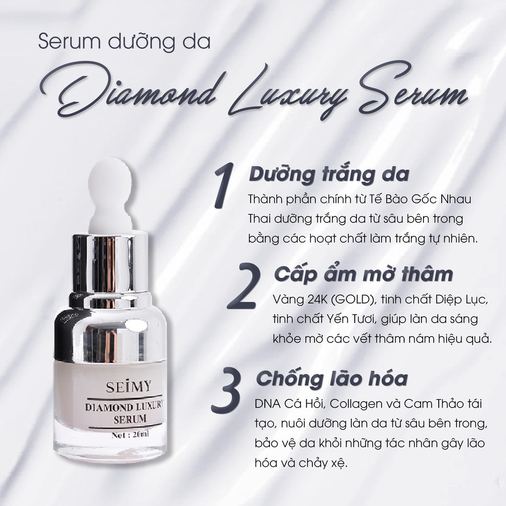 Serum tinh chất dưỡng da nhau thai cừu Seimy - Diamond Luxury giúp da siêu căng bóng, trẻ hoá làn da