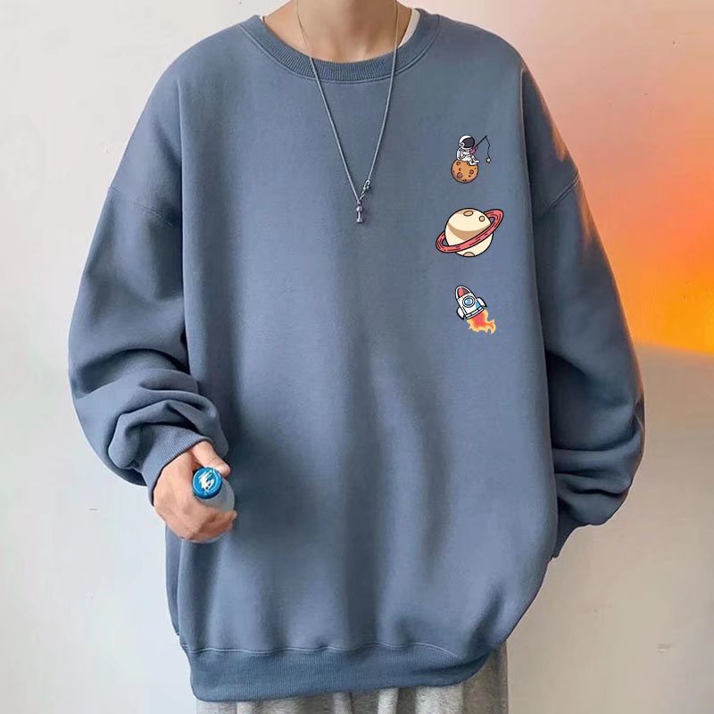 Áo sweater cổ tròn dáng rộng tay dài in tên lửa phi hành gia NASA thời trang thu đông nhiều màu cho nam/nữ 45kg-110kg