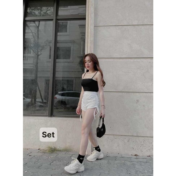 SÉT ÁO 2 DÂY QUẦN ĐÙI RÚT SƯỜN CỰC XINH PHOM 40-58KG MANG VỪA  cho các nàng mix chung hoặc tách riêng đều đẹp
