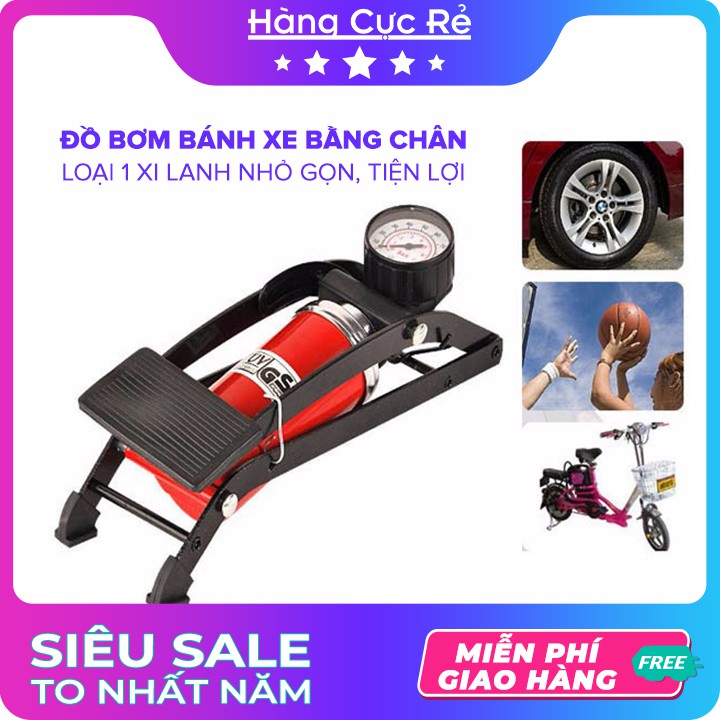 Đồ bơm bánh xe bằng chân tiện lợi Freeship Đồ bơm lốp 1 xi lanh có đồng hồ đo áp suất - Shop Hàng Cực Rẻ