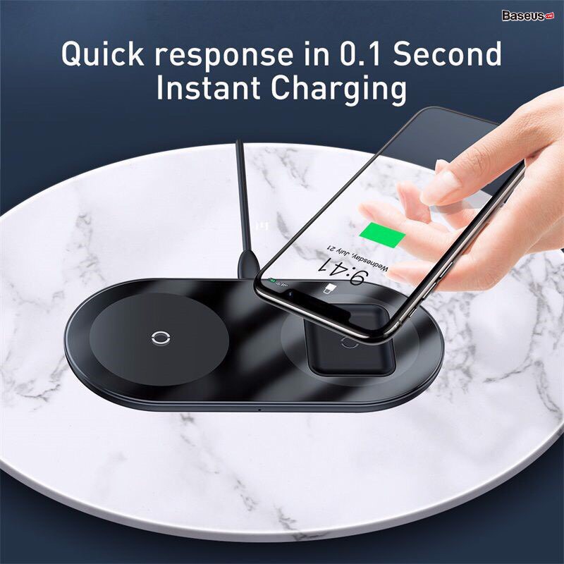 Đế Sạc Không Dây Siêu Nhanh Baseus 2in 1 Công Suất 15W 2 Trong 1 Sạc Nhanh Cho Iphone, Airpood, Samsung, Huawei