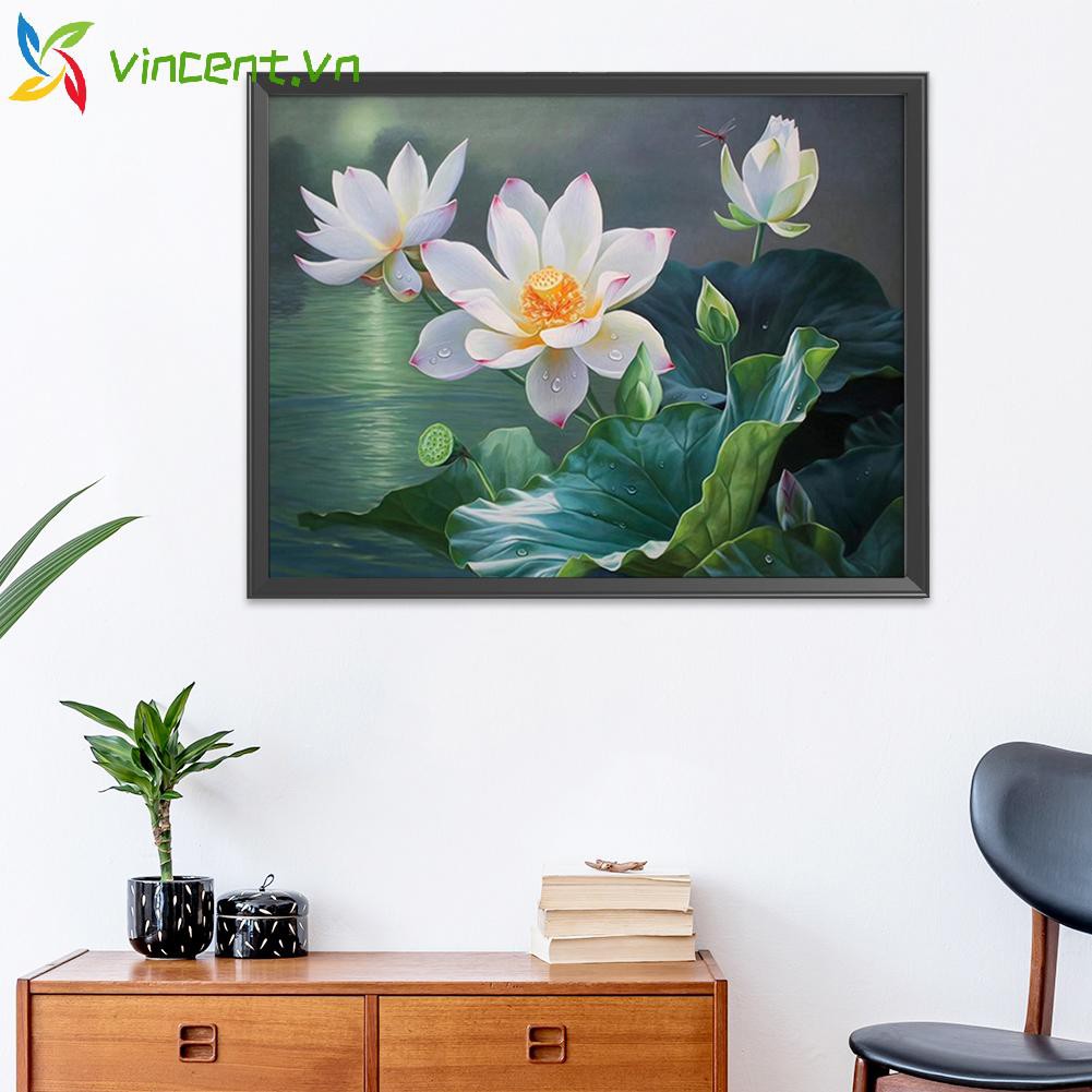 Tranh Thêu Chữ Thập Hình Hoa Sen 11ct Kích Thước 50x40cm