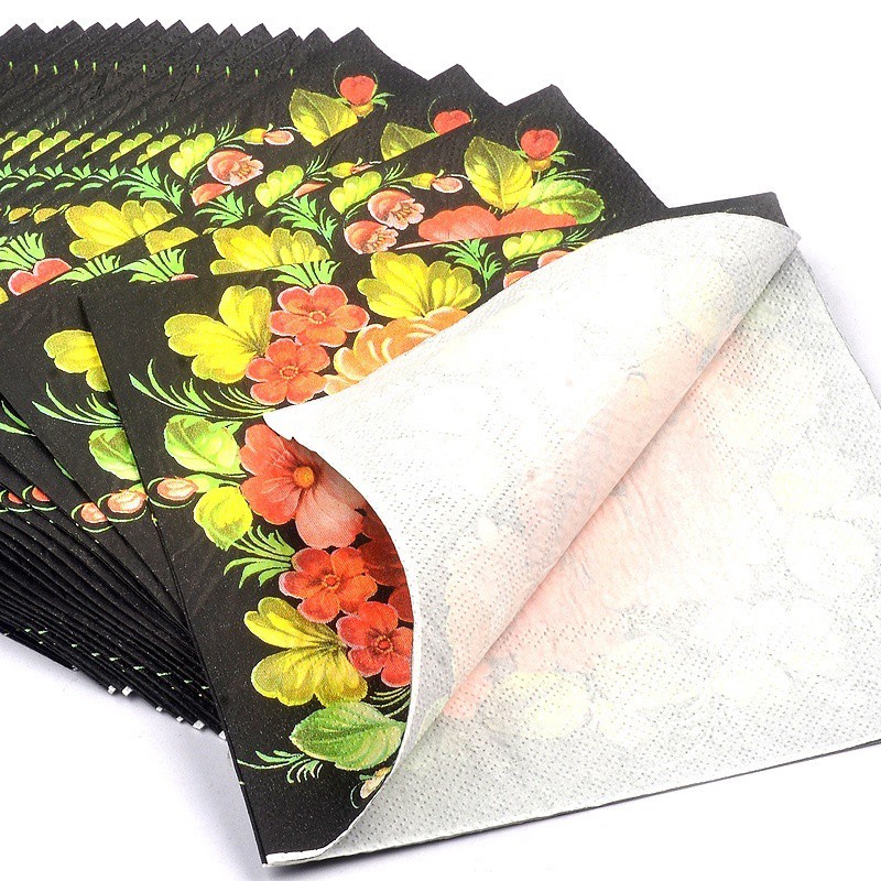 Khăn Ăn In Hoa Màu Đen Phong Cách Vintage