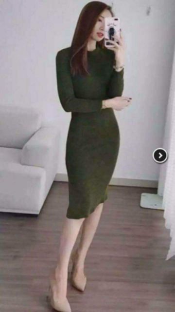 Đầm body tay dài thun gân