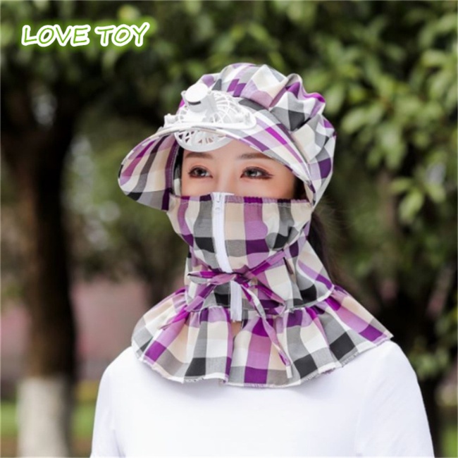 Mũ Vành Rộng Chống Nắng Bằng Cotton Có Quạt Và Dây Đeo Bảo Vệ Chống Tia Uv Dành Cho Nữ Đi Ngoài Trời