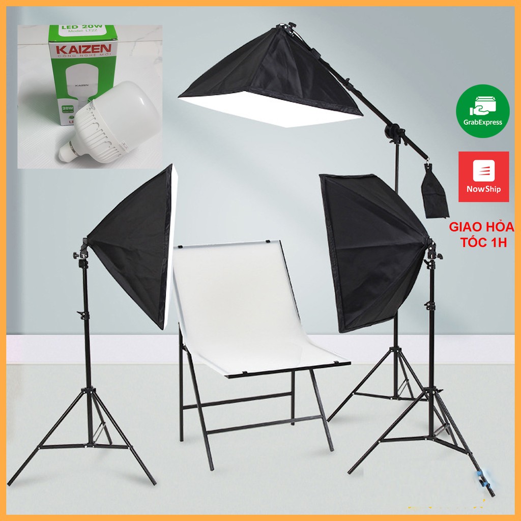 Bộ Đèn Chụp Ảnh Sản Phẩm, bóng LED KAIZEN công suất 65w, đèn studio, quay phim, đèn Livestream, tiktok.Chân đèn cao 2m