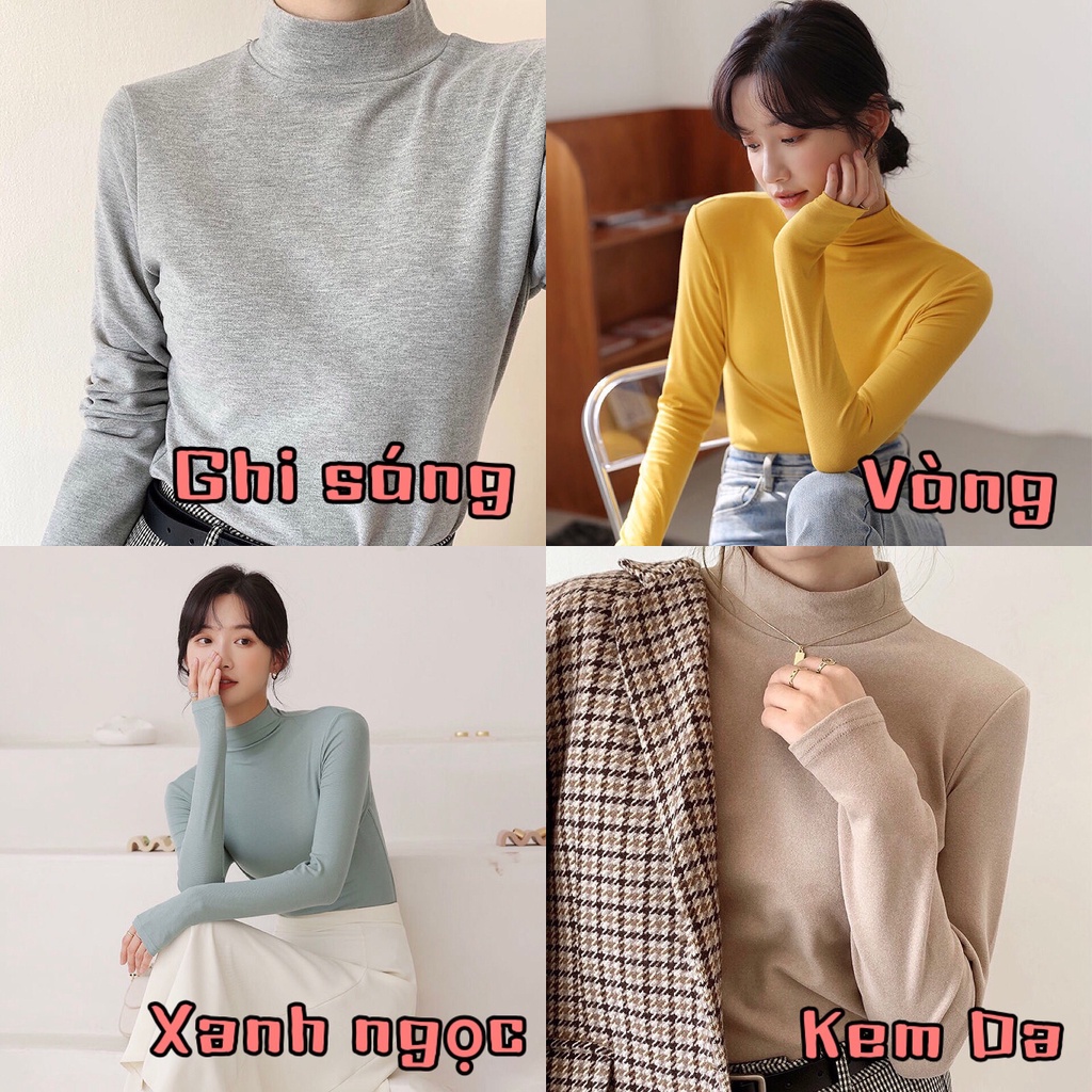 Áo giữ nhiệt nữ thu đông cổ 3 phân dài tay nhiều màu chất thun pha nỉ trong giữ ấp cơ thể Banmoon