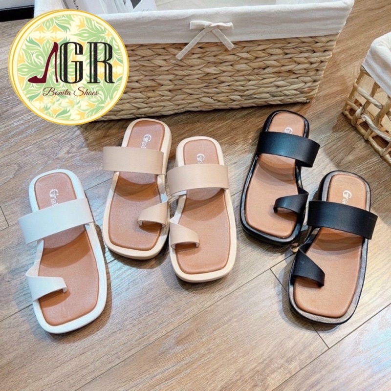 Dép xuồng xỏ quai cắt xéo lót nâu da mềm 3 cm