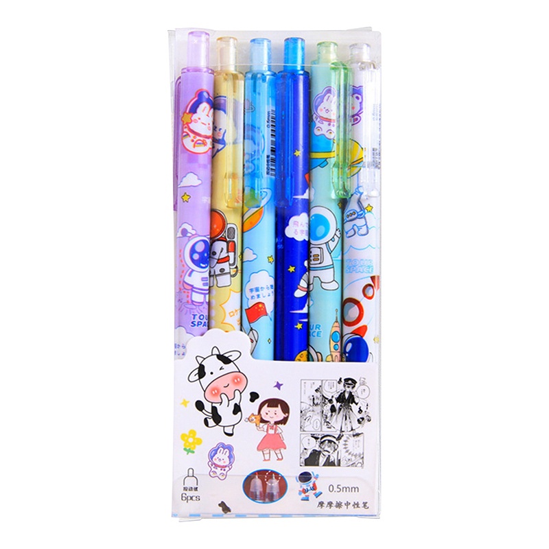 Hộp 6 Bút Mực Gel Ngòi 0.5mm In Hình Động Vật Hoạt Hình Dễ Thương