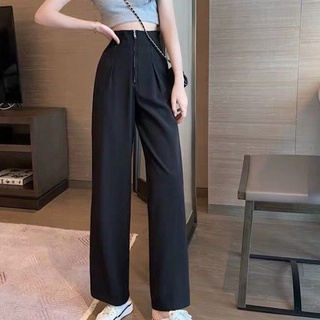 Quần ống rộng suông nữ cạp liền khóa trước vải tuyết mưa hot trend