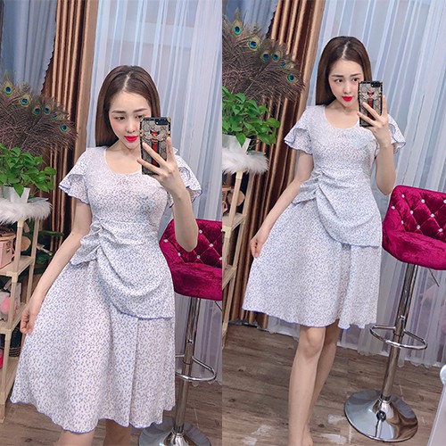 Đầm hoa nhí đẹp dễ thương dự tiệc cổ tròn tay phồng dáng xòe D091 - Anquachi | BigBuy360 - bigbuy360.vn