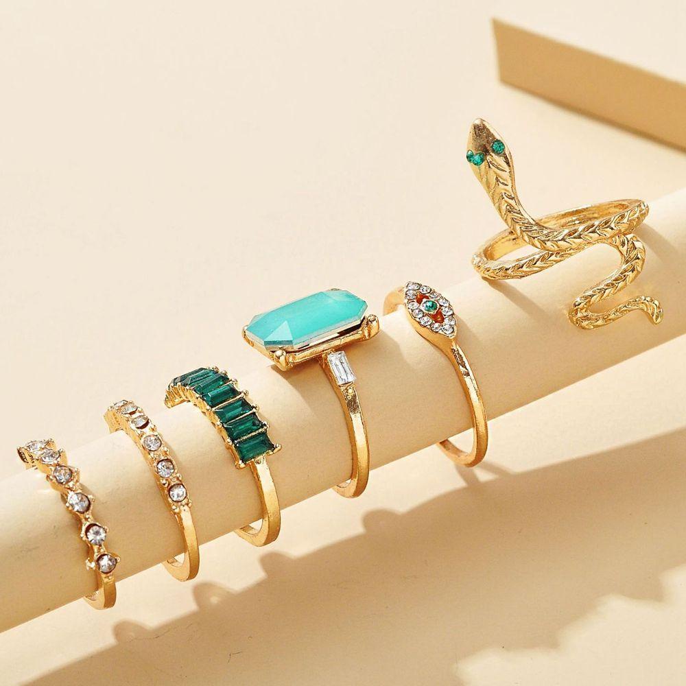Set 6 Nhẫn Chạm Khắc Hình Rắn Phong Cách Gothic Cho Nam Và NữPhụ Kiện Bằng Hợp Kim Chất Lượng|Nhẫn Kiểu Hàn Quốc Thiết Kế Đơn Giản Cá Tính