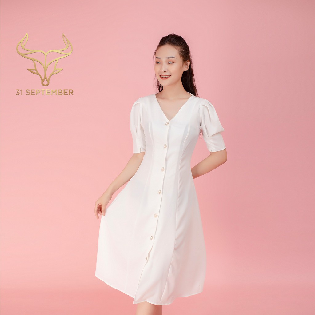 Đầm công sở dáng chữ A, váy nữ tay nhún cúc cài sang trọng - 31 SEPTEMBER S005 | BigBuy360 - bigbuy360.vn