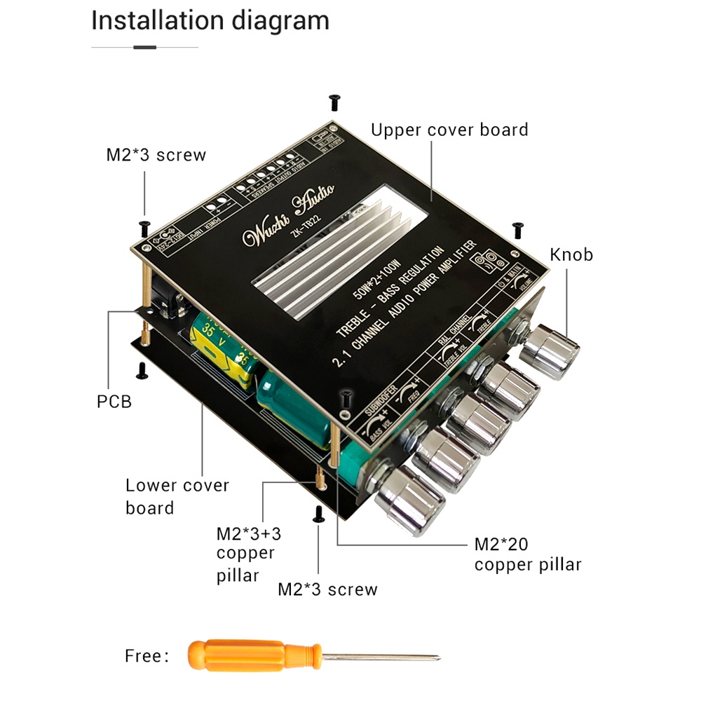 AIDEEPEN Bảng Mạch Khuếch Đại Âm Thanh ZK-TB22 2.1 TWS Bluetooth Không Dây 50WX2 + 100W Chuyên Dụng