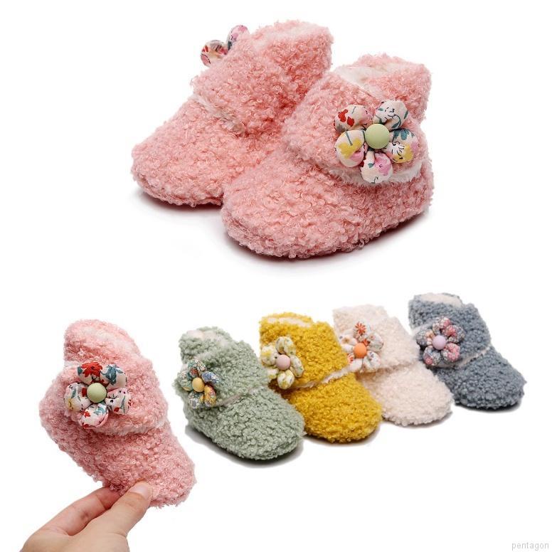 Giày bốt bông đế mềm đính hoa dễ thương cho bé gái tập đi