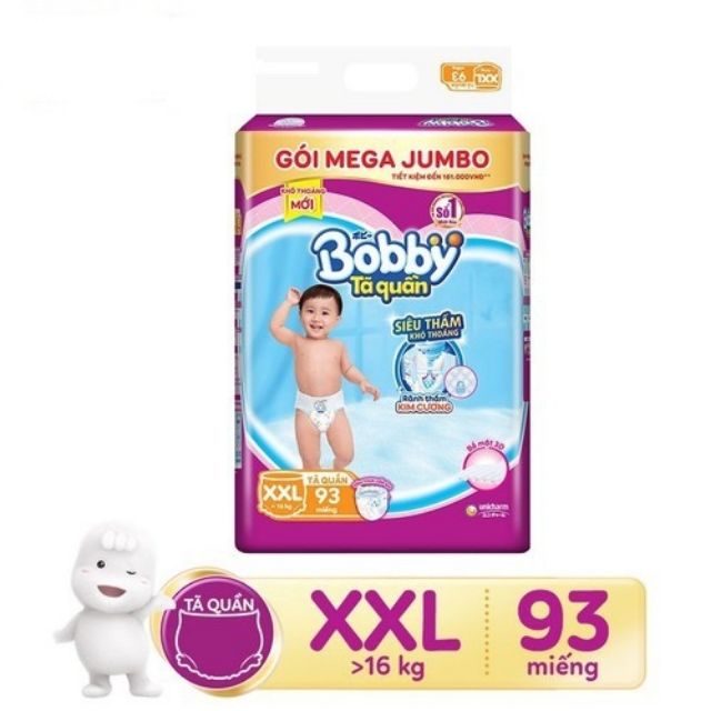 Tã quần Bobby Mega Jumboo đủ size M120/L111/XL102/XXL93 miếng