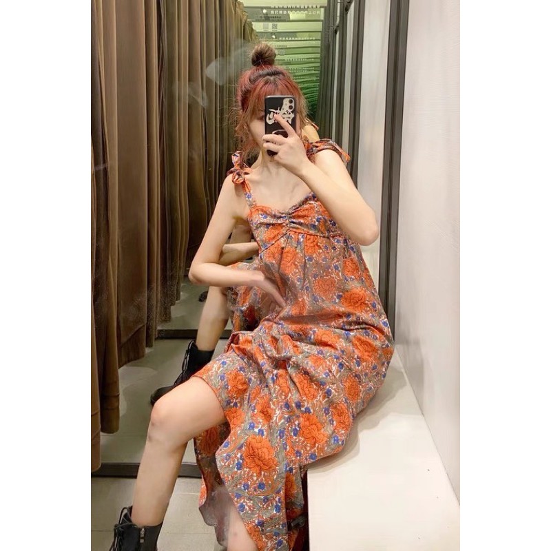 VÁY HOA CAM 2 DÂY BUỘC ZR | BigBuy360 - bigbuy360.vn