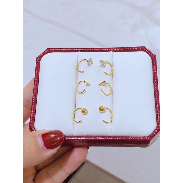 Bông Tai Vàng Nữ Dáng Móc C Kẹp Vành Nhiều Mẫu Mã Mới Không Gây Đau Tai, Phong Cách Hot Hit -Trang sức Vàng Bạc Hoà Thảo