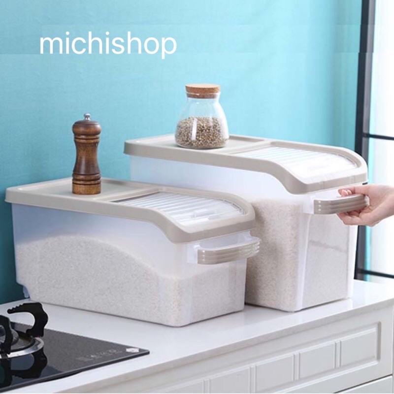 Thùng Đựng Gạo Nhựa Trong 10-15Kg Nắp Kéo Có Bánh Xe Di Chuyển Tiện Lợi Nhà Bếp