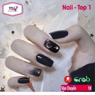 Set 24 móng giả cao cấp NailMây D1 black đính đá và charm