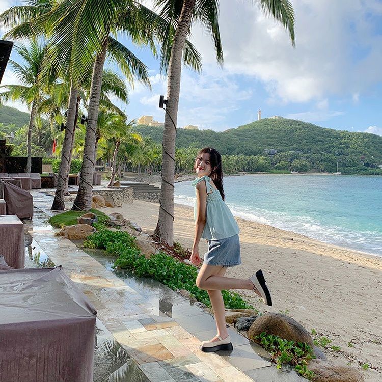 Hàng Mới Về Jiashucheng Áo Hai Dây Xếp Ly Màu Trái Cây Ngọt Ngào Phong Cách Preppy Mùa Hè Cho Nữ