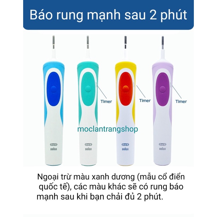 Bàn chải điện Oral B chính hãng, kèm 4 đầu thay + hộp đựng du lịch, máy đánh răng D12 Braun Vitality