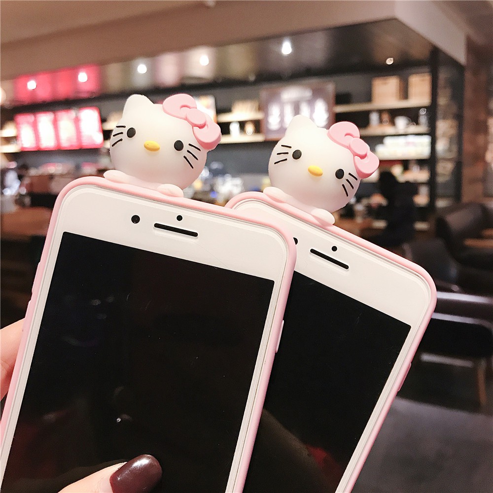 iPhone 12 11 Pro Max SE 2020 XS Max XR X 8 7 6 6S Plus Ốp điện thoại hình mèo màu hồng có vòng đỡ dành cho