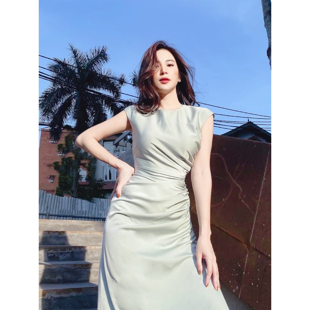 Váy Thiết Kế Lụa, Đầm Thiết Kế Lụa Xanh Mint Tay Hến Rút Sườn Siêu Sang | BigBuy360 - bigbuy360.vn