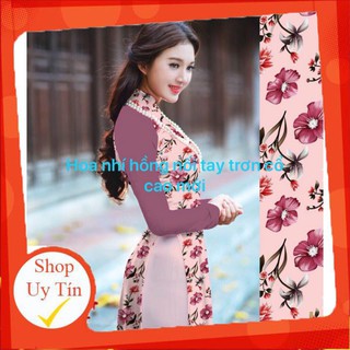 Bộ áo dài truyền thống in hoa 3d lụa nhật cao cấp
