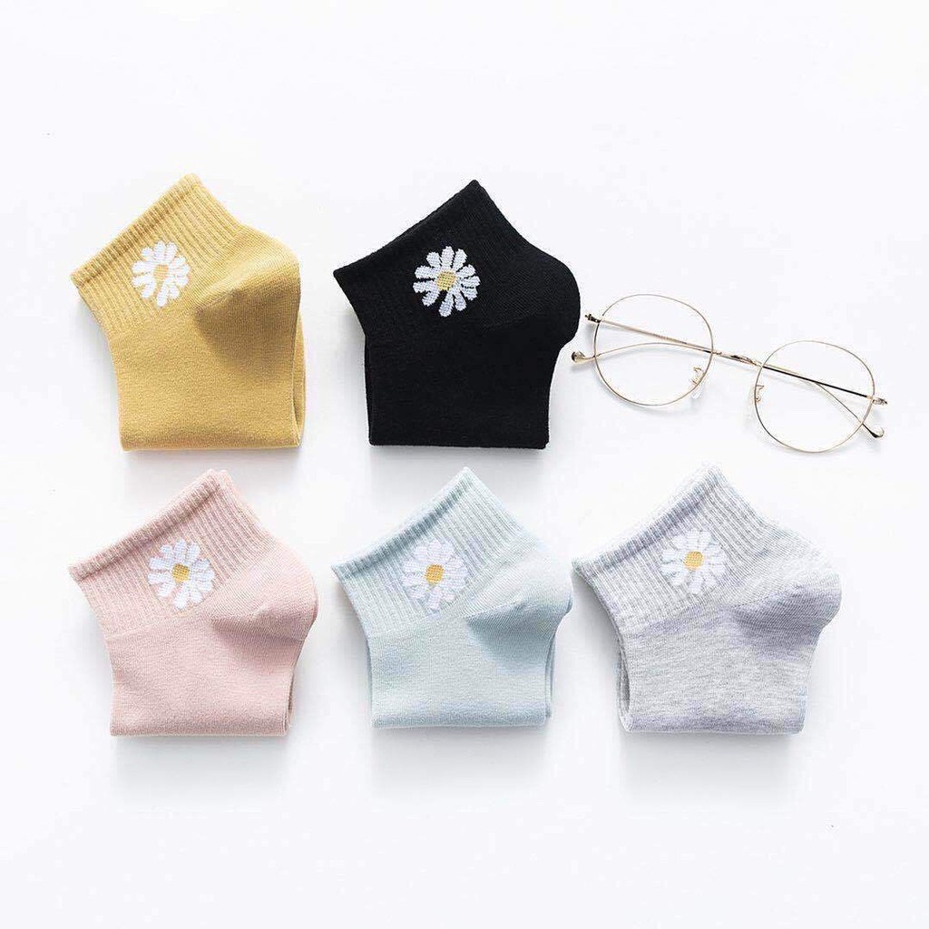 Túi 10 Đôi Tất Nữ Cổ Ngắn Cotton Hoa Cúc