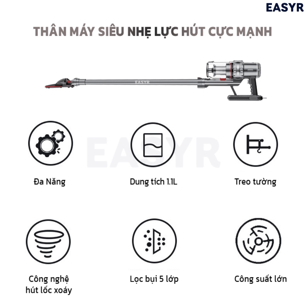 Máy Hút Bụi Có Dây Lốc Xoáy Cực Mạnh EASYR UC - 09 Lực Hút Siêu Mạnh 20000PA, Công Suất 1400W