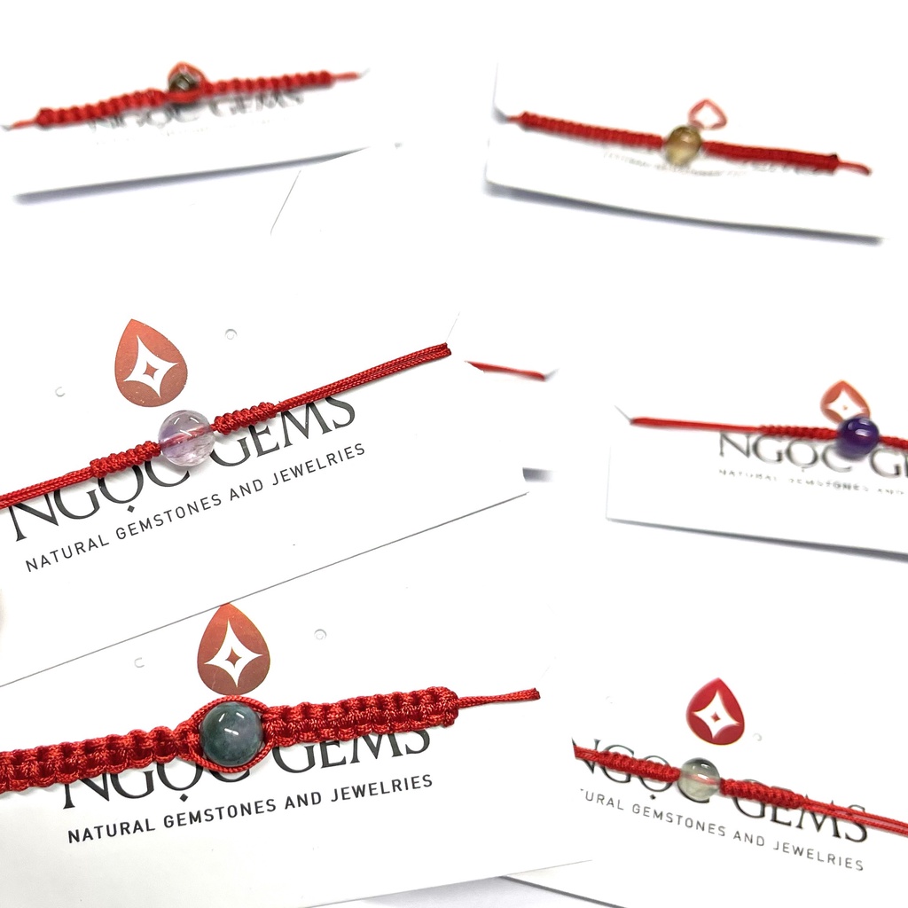 Vòng tay tết dây Bonbon May Mắn - dây chỉ đỏ - chọn theo loại đá hợp Mệnh - Ngọc Gems
