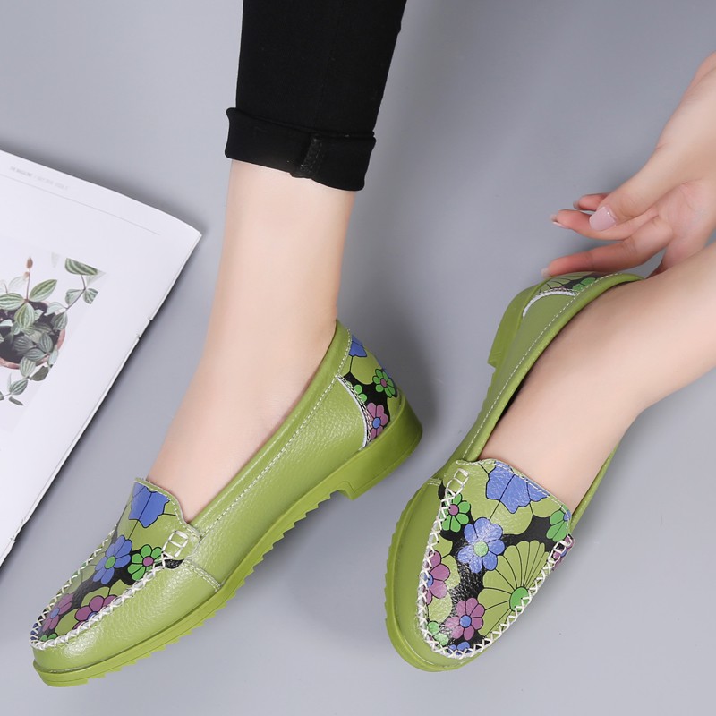 Giày Lười Nữ Đẹp - Giày lười nữ da bò 2 lớp 100% - Vật liệu khâu TPR (gân bò)