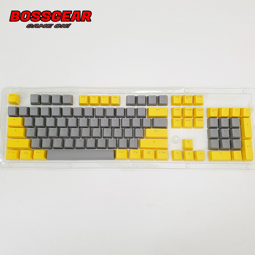 Bộ Keycap PBT Xám Vàng 104 Phím Double Shot Xuyên LED ( OEM Profile, Ansi layout )