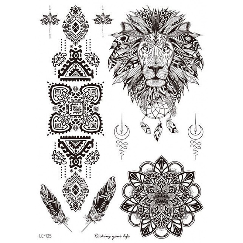 Miếng Dán Hình Xăm Tạm Thời Họa Tiết Dây Mây/Sư Tử Màu Đen Phong Cách Ấn Độ Chống Thấm Nước Cho Nữ