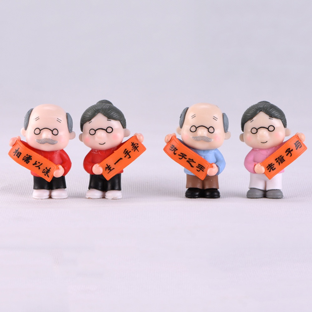 【SPP】2Pcs/Set Resin Newyear Grandparents Figurine Miniature Landscape Cake Decor