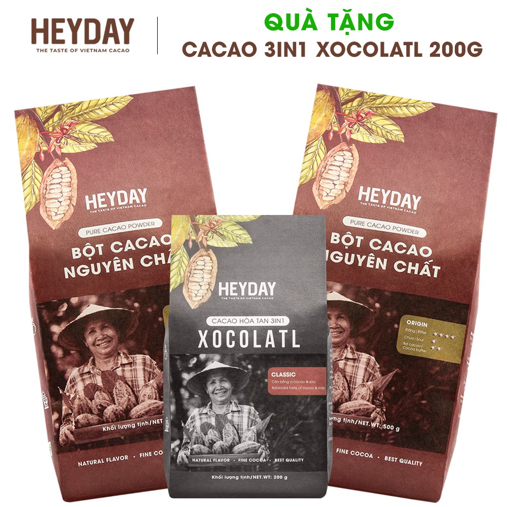 1kg bột cacao nguyên chất thượng hạng Origin tặng 1 túi Xocolatl 200g - Heyday Cacao