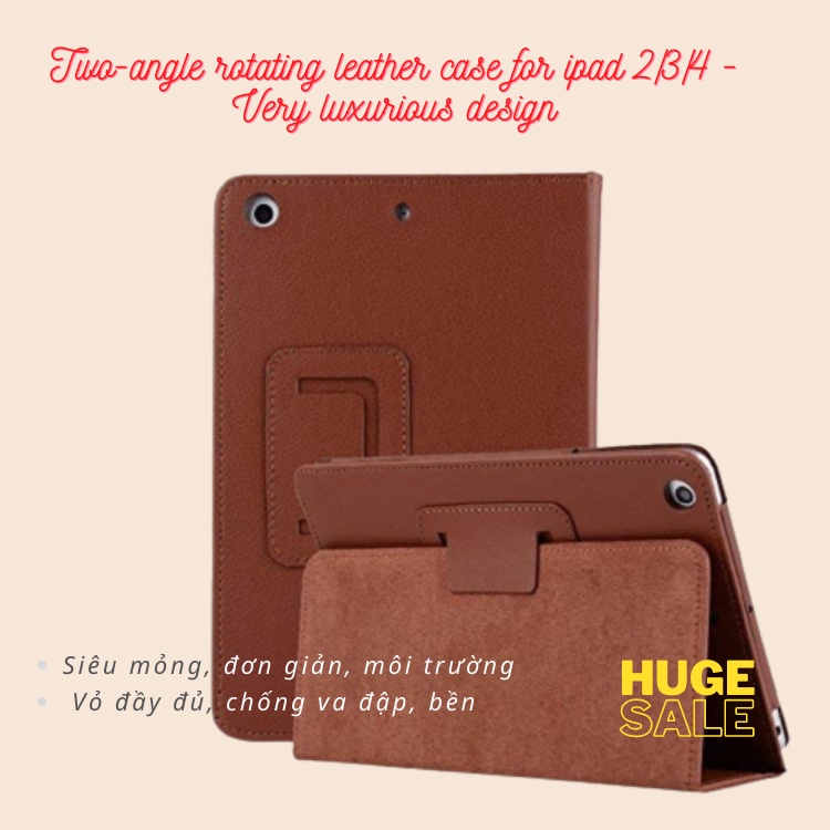 Bao da thiết kế sang trọng hai góc xoay dành cho ipad 2/3/4