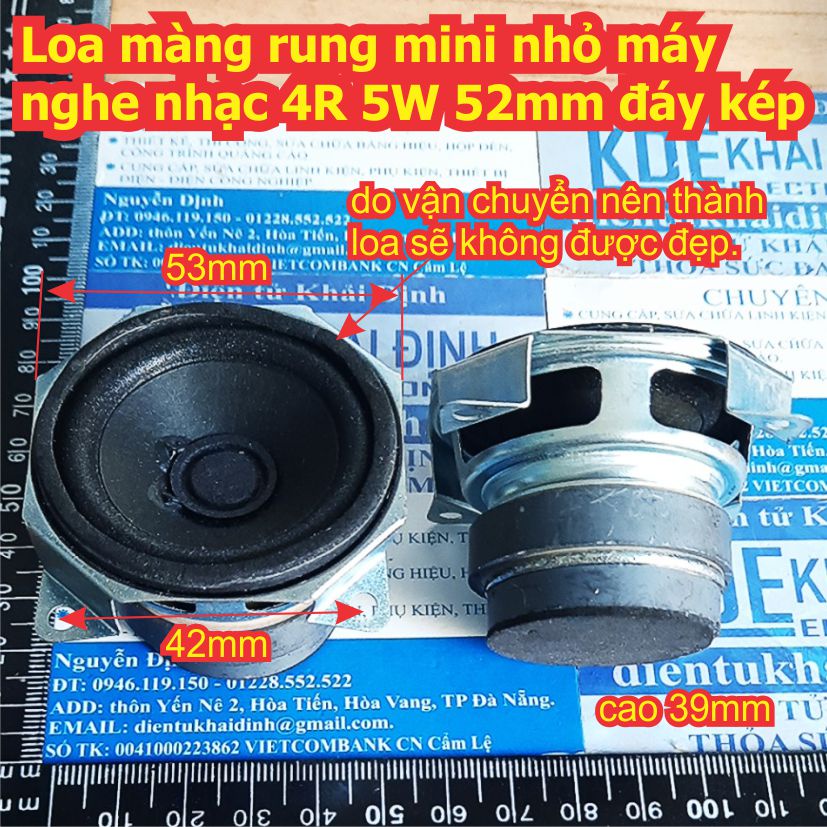 Loa màng rung mini nhỏ máy nghe nhạc 4R 5W 52mm đáy kép kde3035