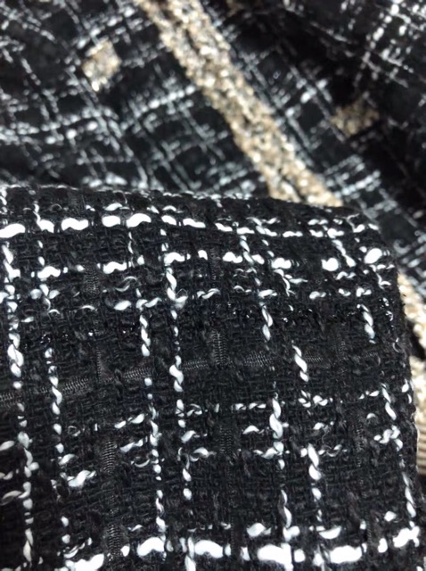 Áo khoác dạ tweed cổ tròn dáng ngắn/ áo dạ kẻ tweed kẻ phối màu