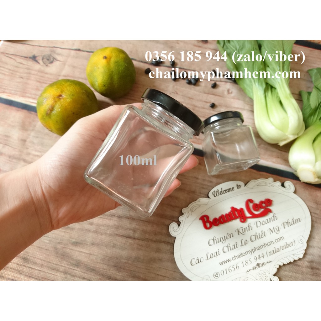Hũ thủy tinh 100ml vuông đựng bột gia vị