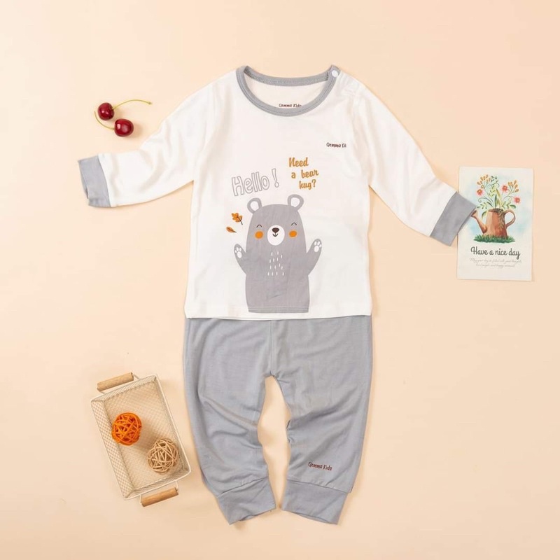 Bộ dài tay bamboo sợi tre mặc điều hoà chống muỗi mùa hè cho bé trai, bé gái hãng gemma kids