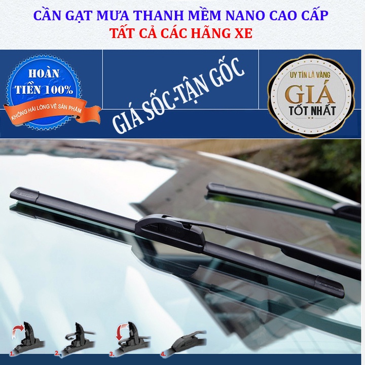 [BH 12TH] Bộ 2 thanh gạt nước mưa ô tô Nano xương mềm dành cho hãng xe Toyota: Camry-Altis-Yaris-Fortuner-Vios-Hilux,..