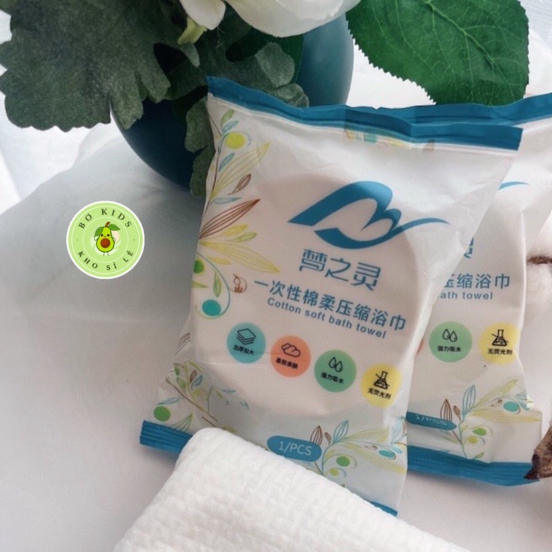 Khăn Tắm Viên Nén Du Lịch (70x140cm) dùng một lần, Khăn tắm cotton tiện lợi đễ sử dụng