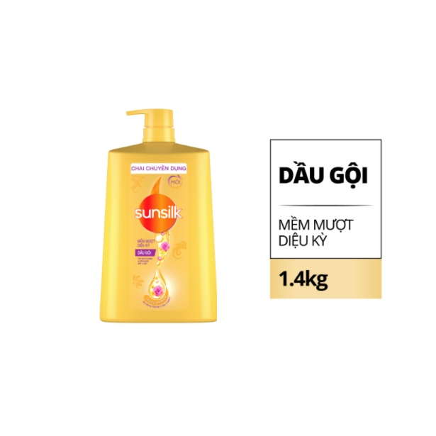 Dầu gội Sunsilk Chai 1.4kg giúp tóc mềm mượt ngát hương với dưỡng chất thiên nhiên