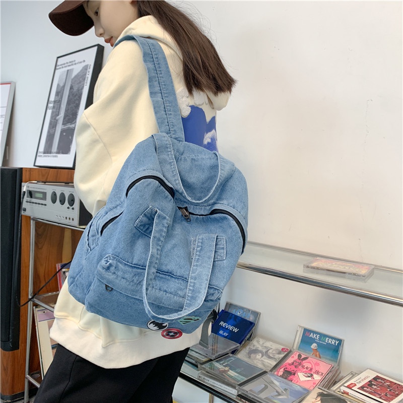 Ba Lô Vải Denim Thời Trang Dành Cho Nam Và Nữ