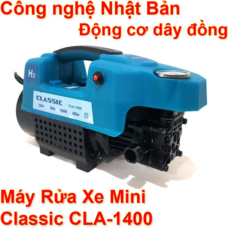 Máy xịt rửa xe mini áp lực cao Classic1400 chính hãng - Tự hút phun nước vệ sinh xe máy, ô tô. BH 6 tháng