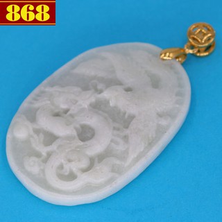 Mặt dây chuyền ngọc bội Long Phụng 4.8 cm trắng