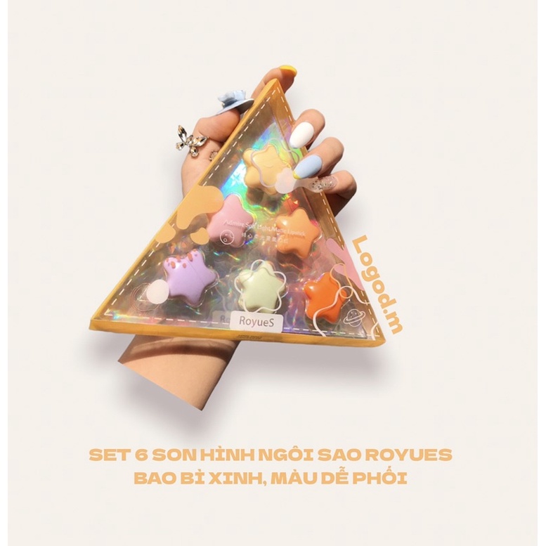 🎀SĂN SALE🎀Set Son 6 Cây Hình Ngôi Sao ROYUES Bao Bì Xinh, Màu Trend - Logod.m